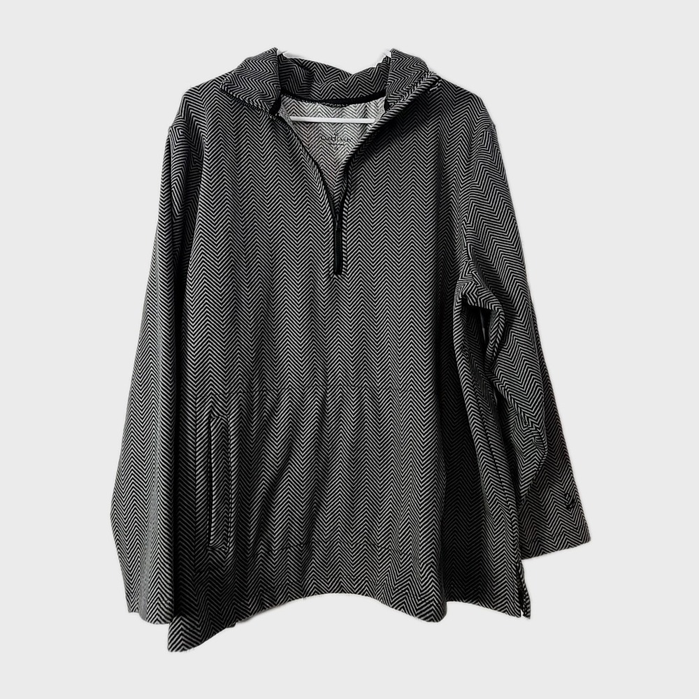 Cuddl Duds Womans 3/4 Zipup Pullover Jacket Plus Size 1X Grey & Black